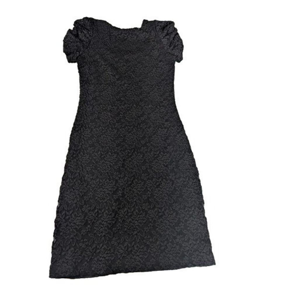 Vintage Soprano Black Floral Lace Mini Dress S Puffed Sleeve Coquette Y2K Grunge - Picture 3 of 11